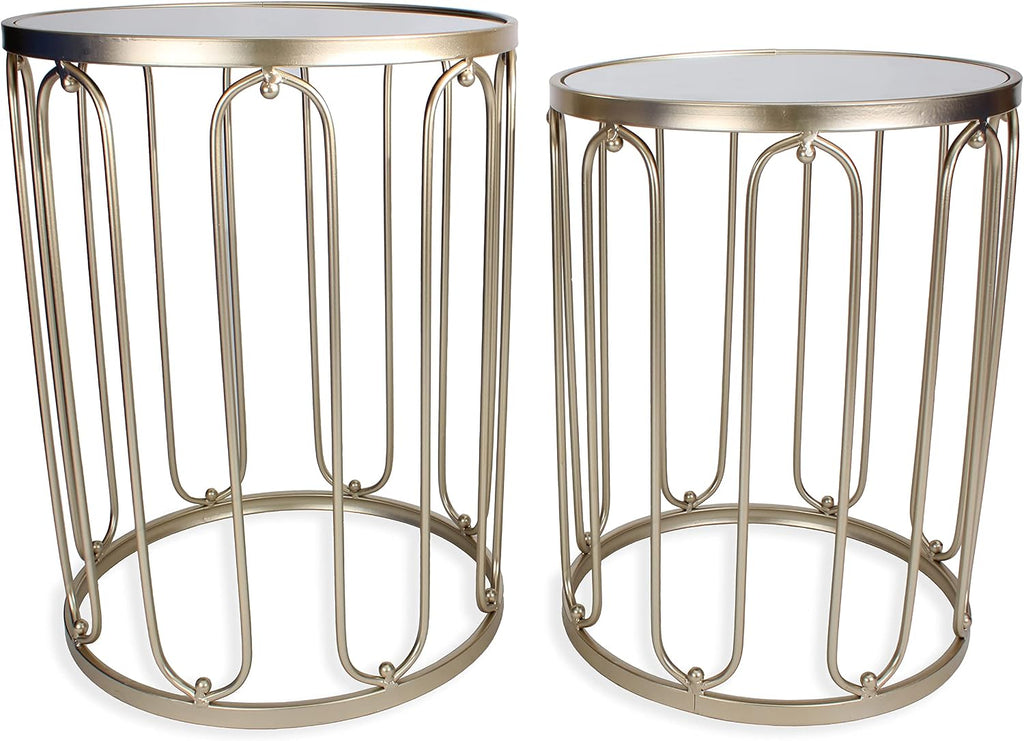 Rutledge & King Braswell End Table Set - Gold, Round, Nesting, Mirrored Tops