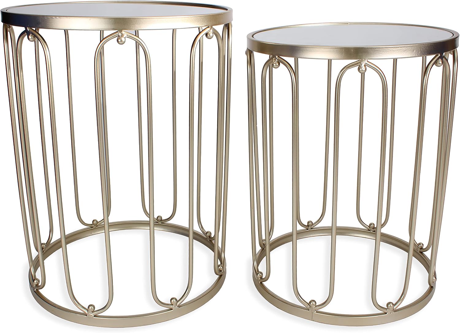 Rutledge & King Braswell End Table Set - Gold, Round, Nesting, Mirrored Tops