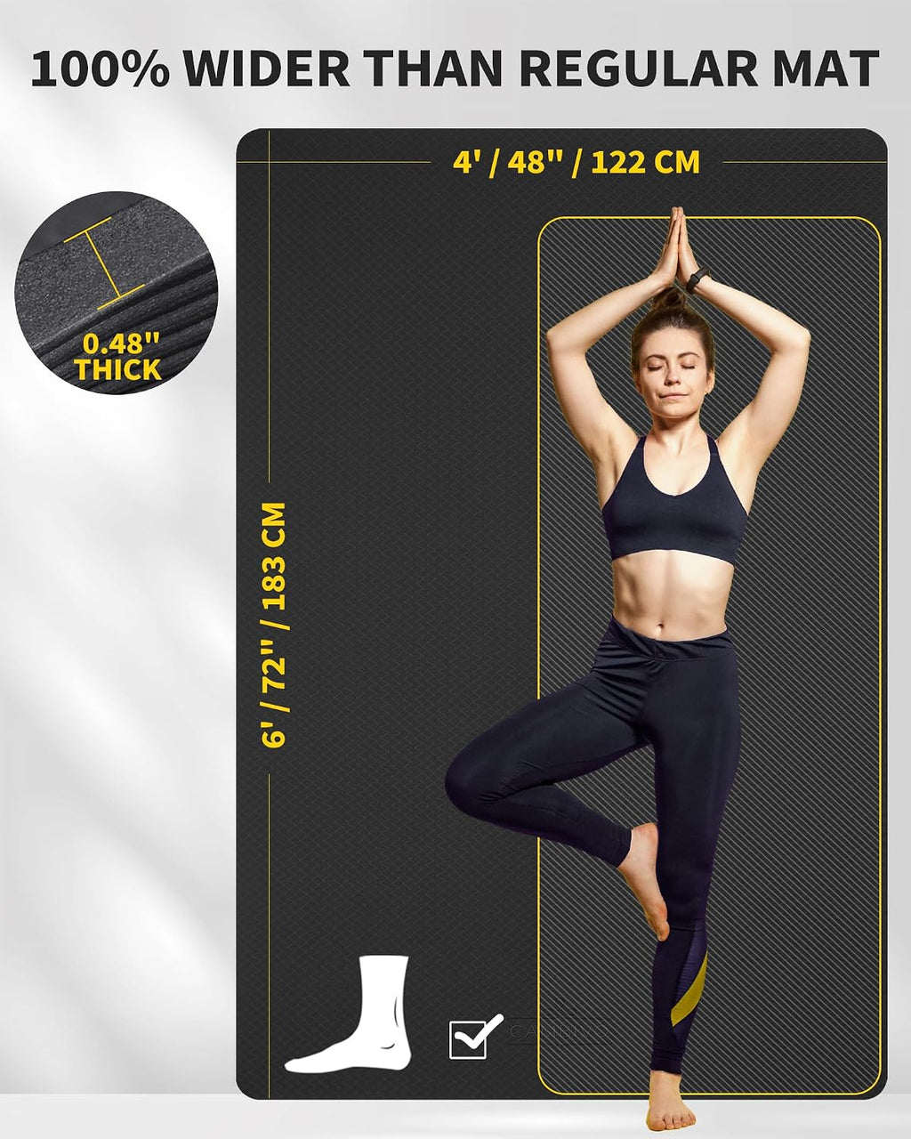 CAMBIVO Yoga Mat 72' x 48' Large Workout Mat for Home Gym Flooring | 6mm-12mm (0.24'-0.48') Extra Thick Exercise Mat for Apartment Fitness | High-Density TPE Cushioning for Joint Protection