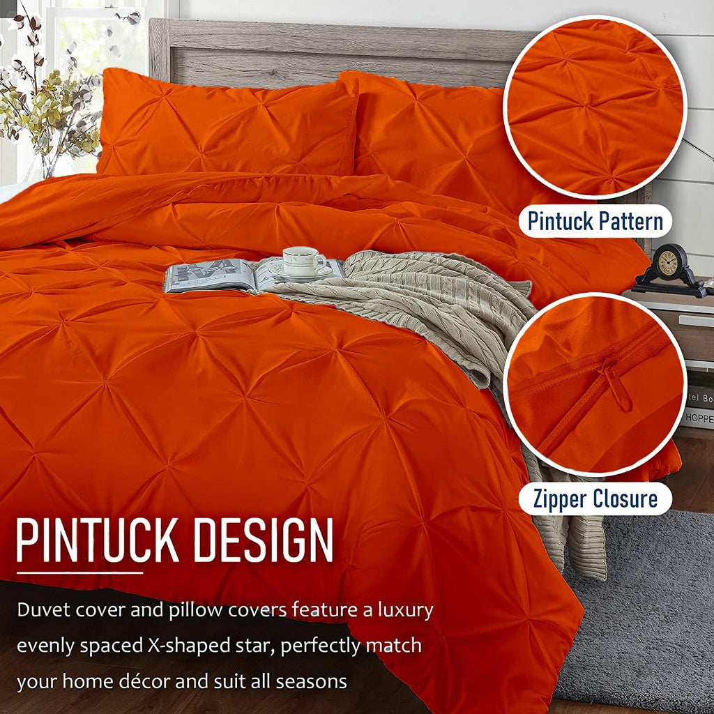 Crown Collection Luxuriate Hotel 1000-TC Hypoallergenic Ultra Soft Design 100% Egyptian Cotton Super King Plus 120X120 Orange Solid Pinch Pleated Duvet Cover with Zipper Colser & 2pcs Pillow Case Set