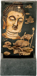 XBrand Polystone Indoor Outdoor Relaxing Zen Buddha Face Wall Water Fountain with Pump and Splash Guard, Wall-Mounted Fountains, Home Garden Patio Backyard Decor, Bronze and Natural Stone Finish