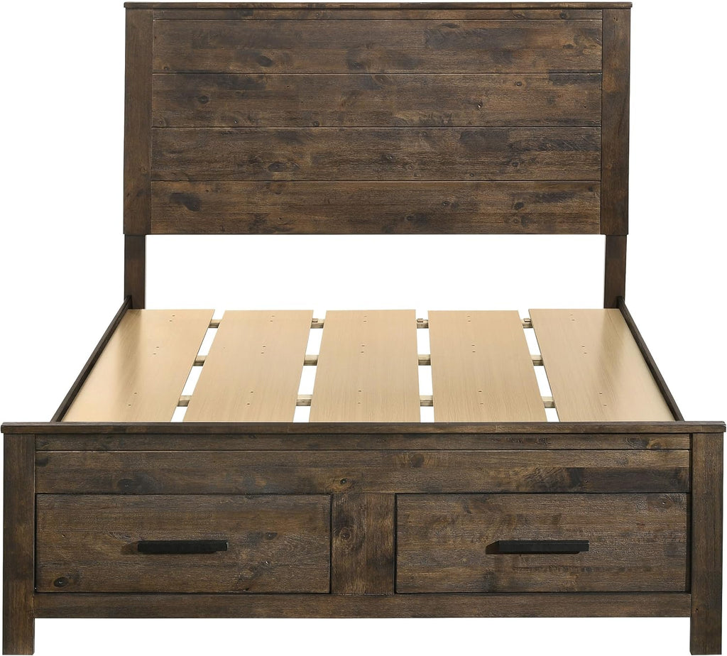 Coaster Home Furnishings - Woodmont - Wood - Queen Panel Bed with Storage Footboard, Block Legs, Horizontal Panel Headboard, and Two Drawers - Bedroom - Rustic Golden Brown - 222631Q