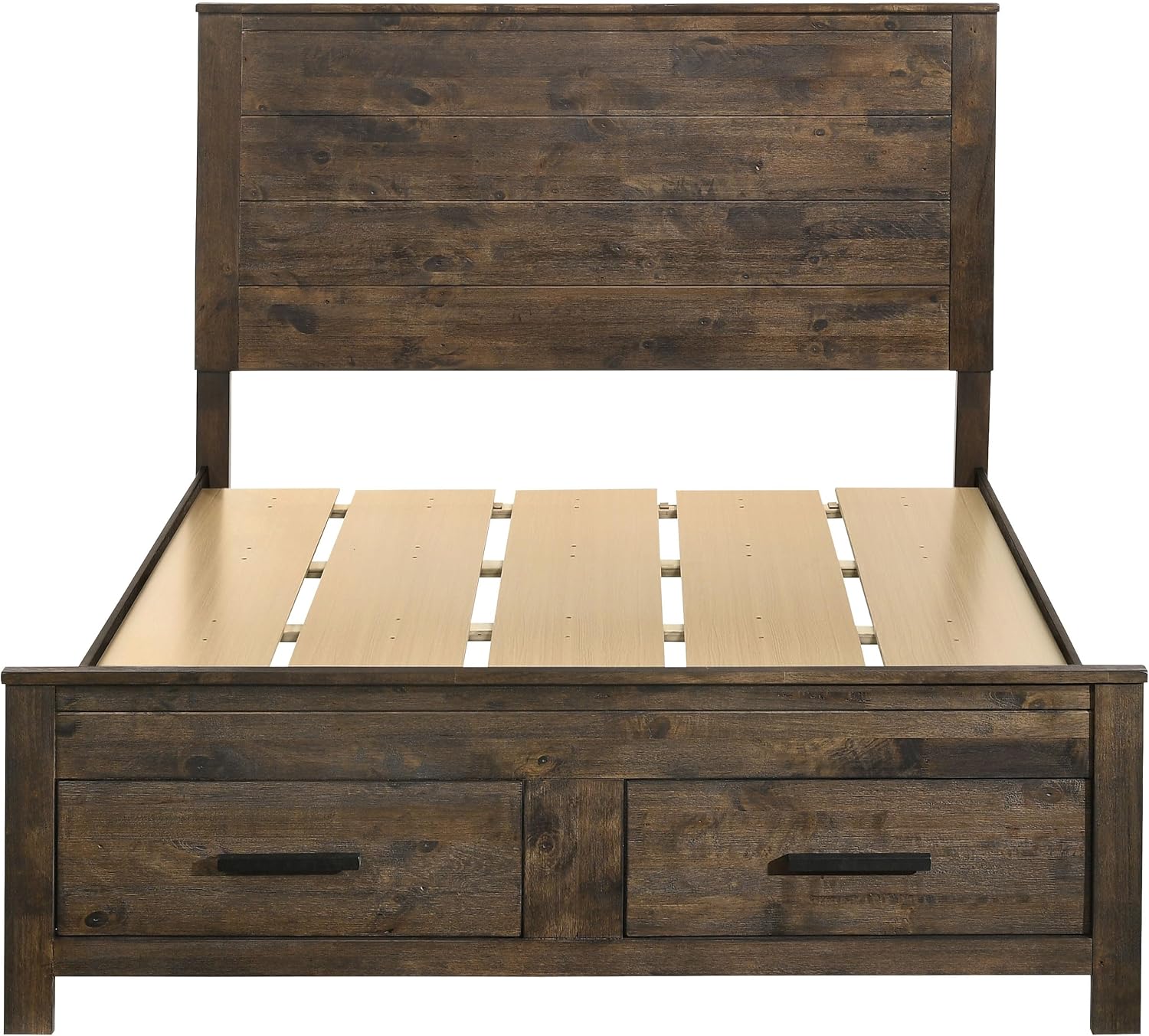 Coaster Home Furnishings - Woodmont - Wood - Queen Panel Bed with Storage Footboard, Block Legs, Horizontal Panel Headboard, and Two Drawers - Bedroom - Rustic Golden Brown - 222631Q