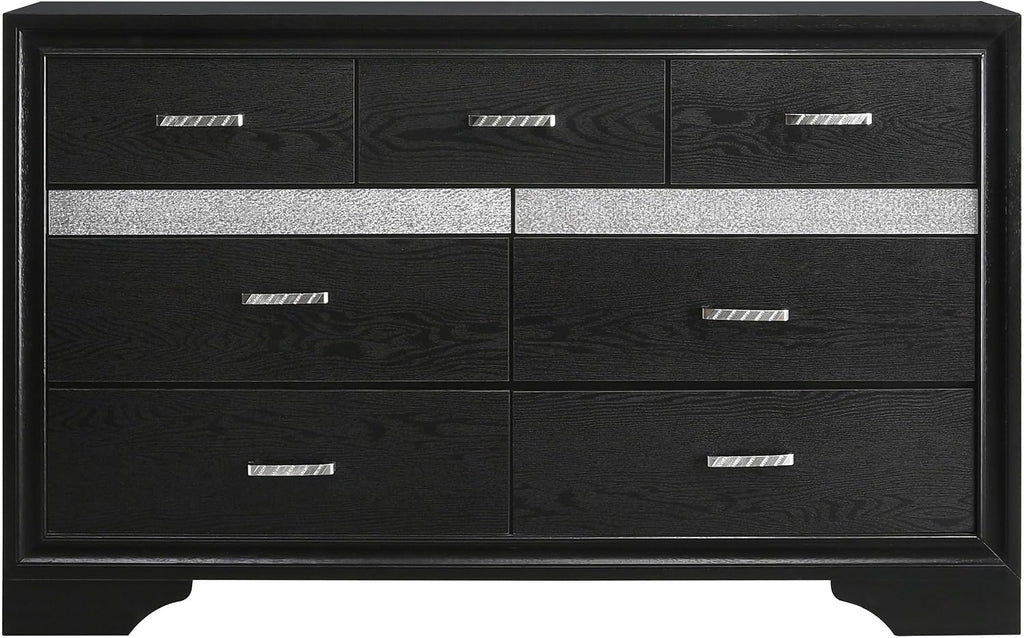Coaster Home Furnishings Miranda Contemporary 4-Piece Bedroom Set Fabric Upholstered California King Size Panel Bed Frame 54-inch Headboard Black 206360KW-S4