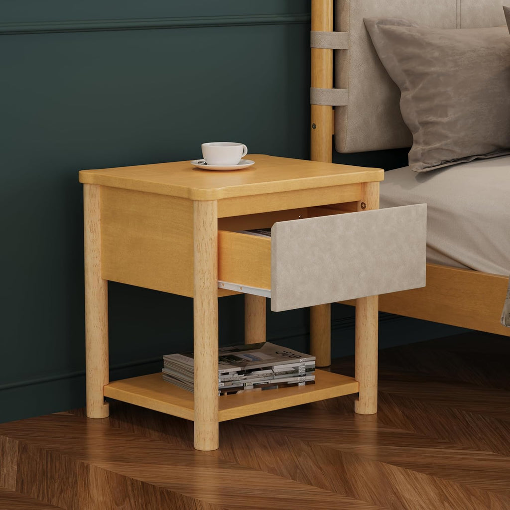 King Bed Frame Set with Nightstands: 600lbs Support Bedroom Furniture - 3-Piece Beige Wood Platform Bed & Matching Bedside Tables for Master Bedroom