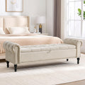Storage Bed Bench for Bedroom, Chenille 67' End of Bed King Size Benches with Armrest, Tufted Button Upholstered Ottoman Bench for Living Room, Entryway, Camel