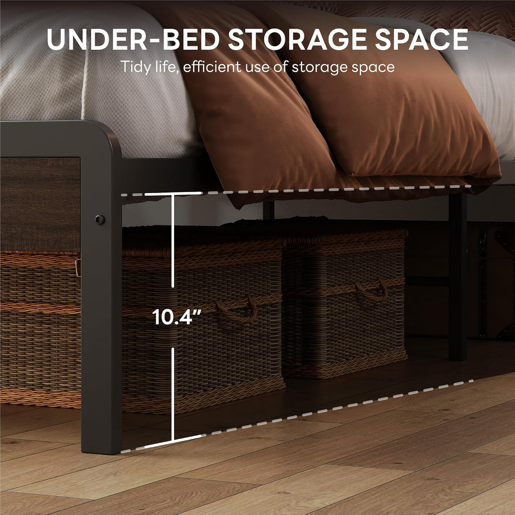 LIKIMIO King Bed Frame with Headboard, Dark Wood Camas King with Strong Supports, Sturdy, Noise-Free, No Box Spring Needed, Dark Brown