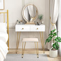 Byroce Vanity Desk with Lighted Mirror, 3 Color Lighting Modes, Adjustable Brightness, 2 Large Drawers & Acrylic Storage Box, Makeup Vanity Table with Cushioned Stool for Bedroom (White)