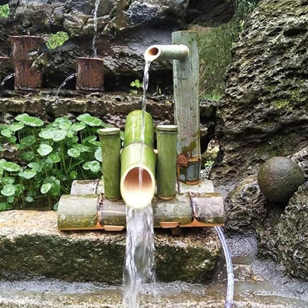 Solar Bamboo Fountain Kit, Handmade Freestanding Zen Water Feature, Feng Shui Circulation Fountain for Patio, Garden, Backyard, Lawn, Pond, Yard, Outdoor Landscape Decor