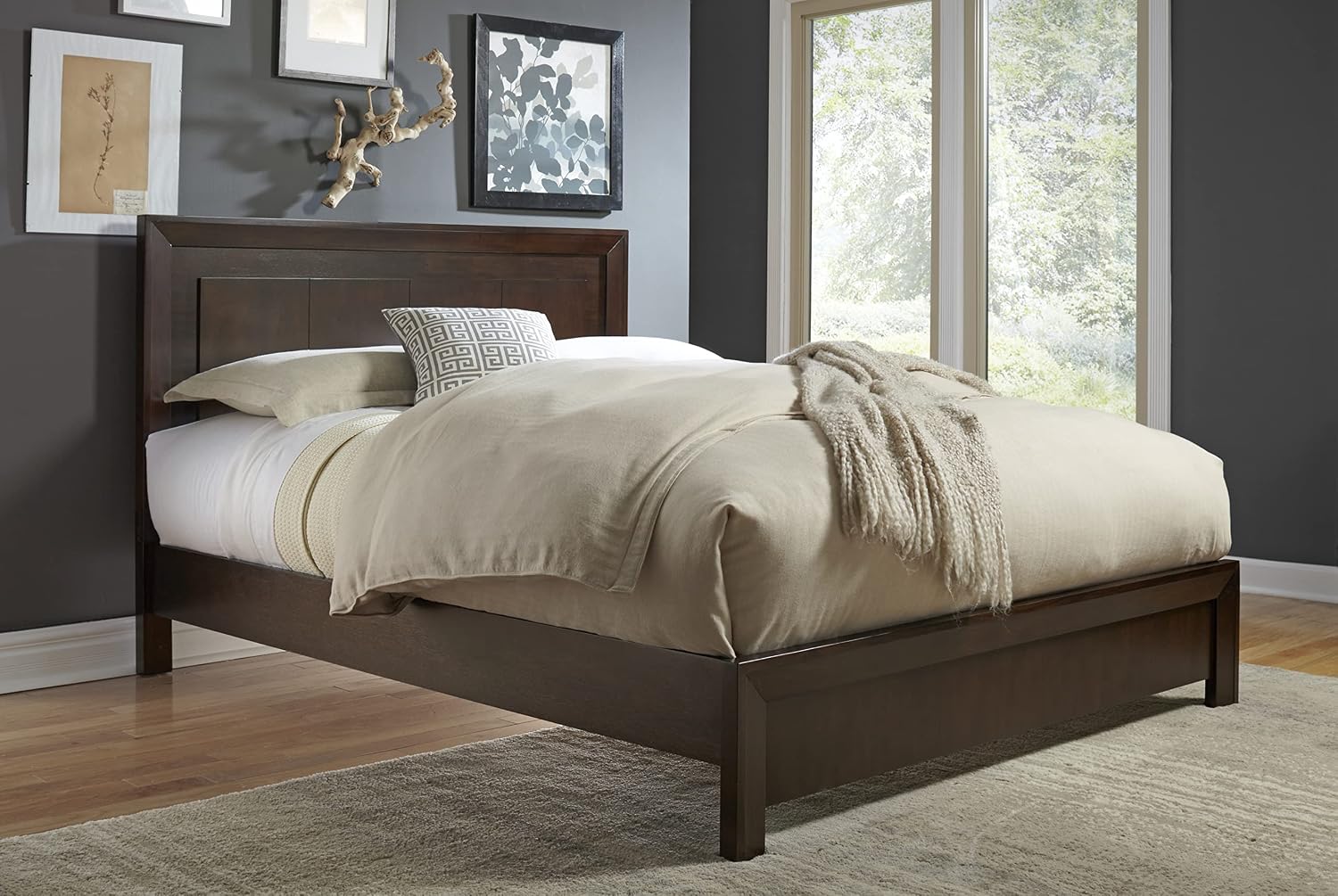 Modus Furniture Solid Wood Platform Bed, Queen, Element - Chocolate Brown