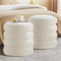 Busaurus Round Ottoman with Storage for Living Room Small Boucle Foot Stool Modern Upholstered Vanity Stool Ottoman Foot Rest for Dorm Corner Home Decor, Set of 2 (White)