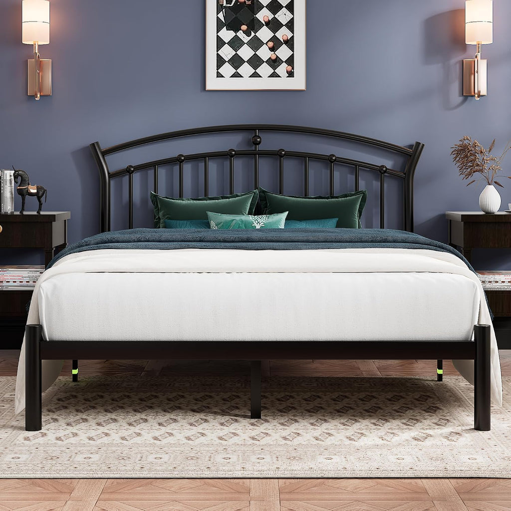 Einhomn Full Size Bed Frame, Black Metal Bed Frame with 12' Under-Bed Storage, Heavy Duty Steel Slat Support, No Box Spring Needed, Noise-Free, Easy Assembly