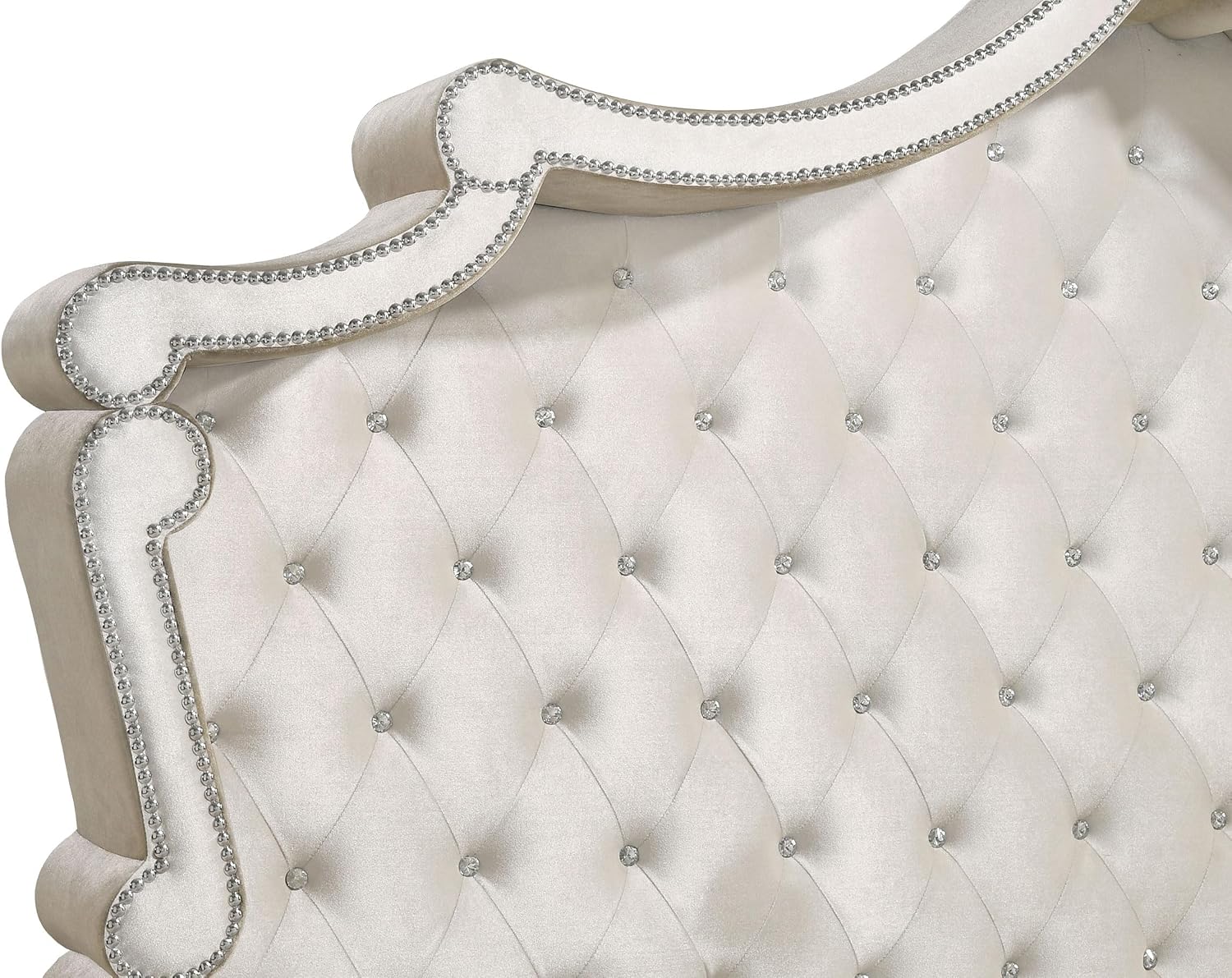 Coaster Home Furnishings Antonella Modern Classic 4-Piece Bedroom Set Velvet Upholstered California King Size Panel Bed Frame 79-inch Headboard Ivory and Camel 223521KW-S4