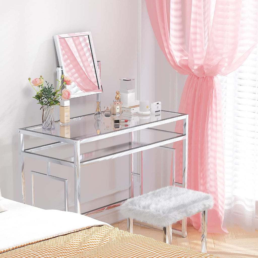 Acme Josh Metal Frame Vanity and Stool in White and Chrome