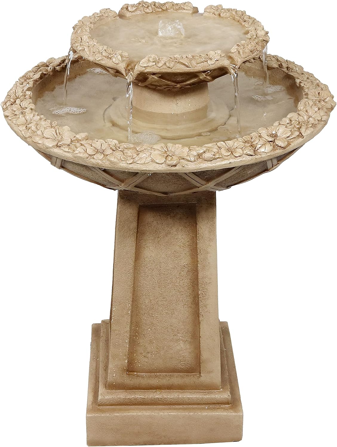 Sunnydaze Beveled Flower 28-Inch 2-Tier Outdoor Water Fountain - Backyard Water Feature & Bird Bath for Patio, Yard or Deck