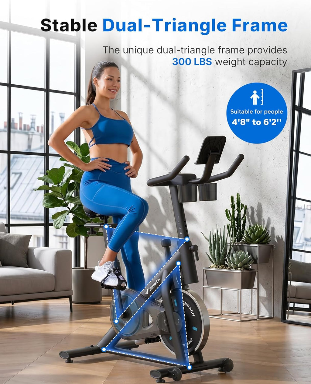 MERACH Exercise Bike, Brake Pad Stationary Bike with Exclusive App, Low Noise Indoor Cycling Bike with 300lbs Weight Capacity, Tablet Mount and Fitness Courses for Weight Loss