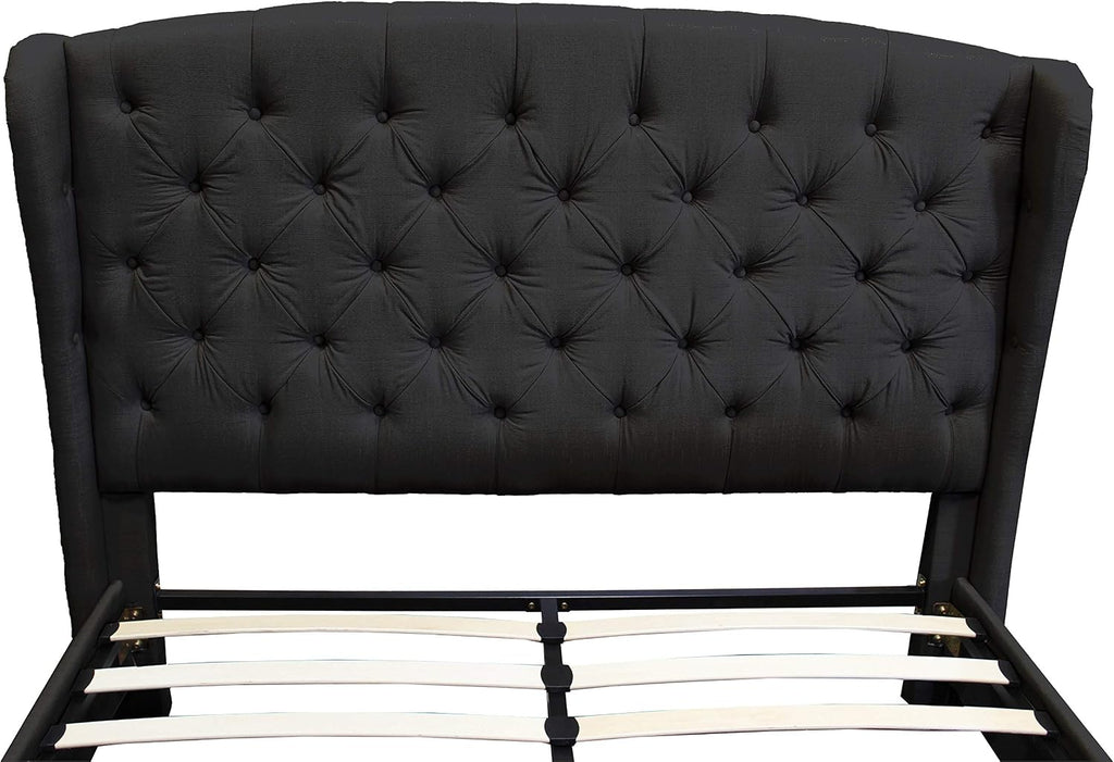 Best Master Furniture Yvette Upholstered Tufted with Wingback Platform Bed California King, Black