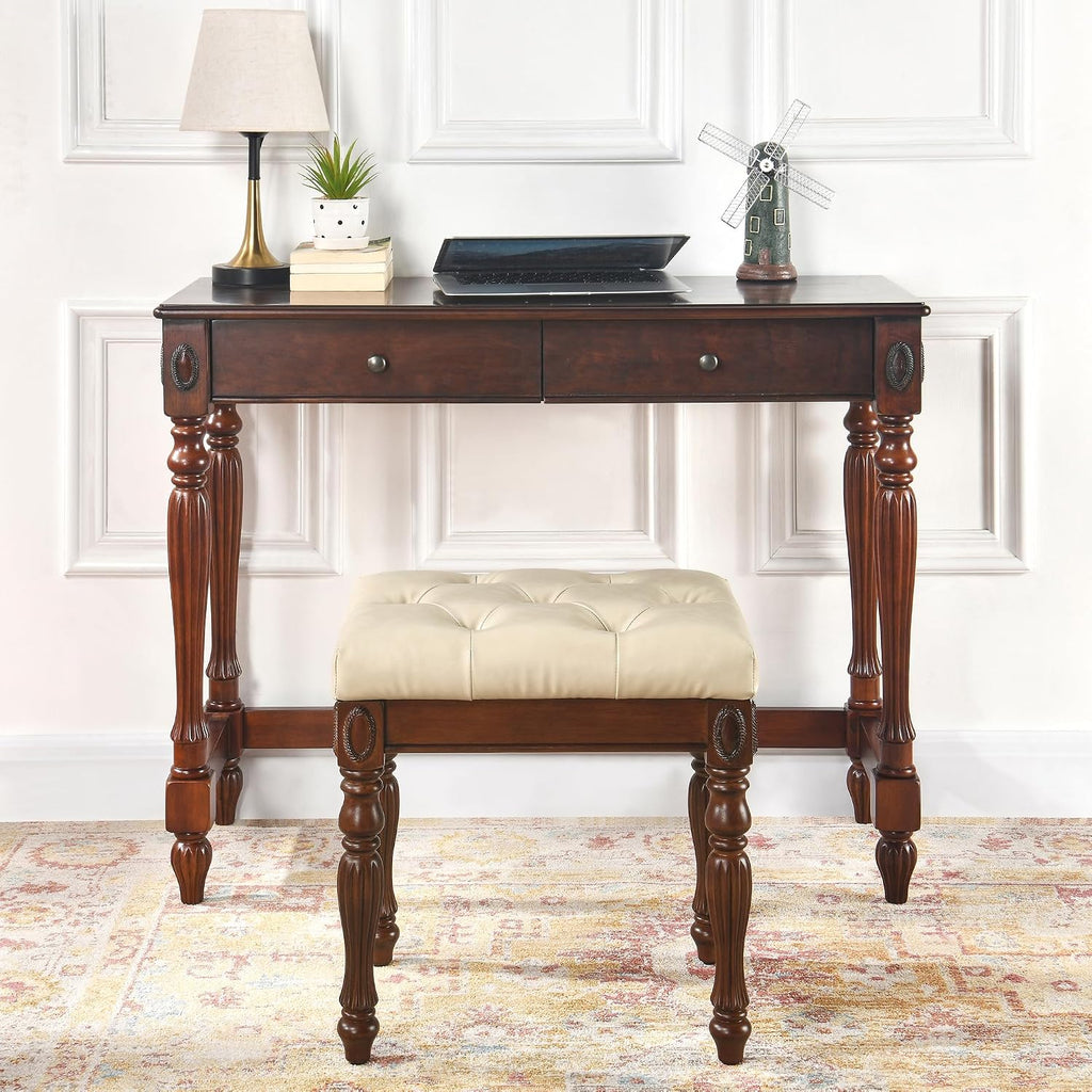 LEEMTORIG Upholstered Shoe Bench, Traditional Victorian Entryway Bench, Button Tufted Faux Leather, Holds Up to 300 lbs, 14x18x19inches, for Entryway Hallway Bedroom, Beige PU, FD-1533-BG