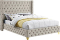 Meridian Furniture SavanCream-Q Savan Collection Modern | Contemporary Velvet Upholstered Bed with Deep Button Tufting in Gold or Chrome Finish, 72' W x 86' D x 56' H, Cream, Queen