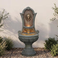 Bumilgar Outdoor Wall Fountain with LED Lights, 49.21' H Freestanding Garden Water Fountain, Large Floor Standing Patio Waterfall Feature, European Resin Flat Back Yard Courtyard Porch Décor
