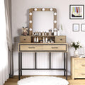 SUNVIVI Vintage Vanity Desk with Lighted Mirror, 40' Large Dressing Makeup Vanity Table with 4 Drawers, 3 Color Lighting Modes & 10 Brightness, Dressing Table with Metal Frame for Woman Adult Bedroom