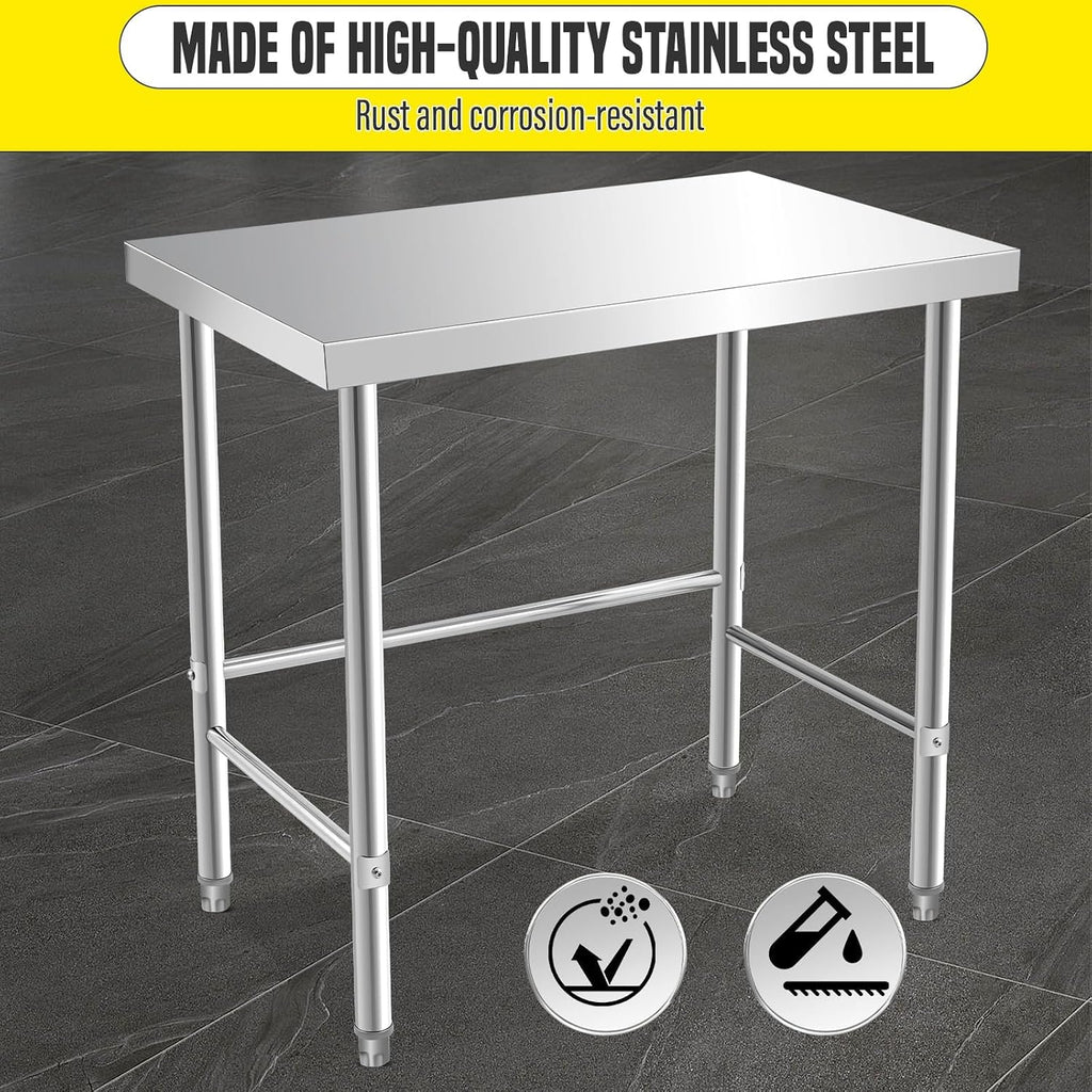 GlowSol Stainless Steel Table 36x24 Inch, NSF Heavy Duty Commercial Prep Table with Locking Casters Open Base, Metal Work Tabl-e for Restaurant Kitchen Home Hotel Food Prep