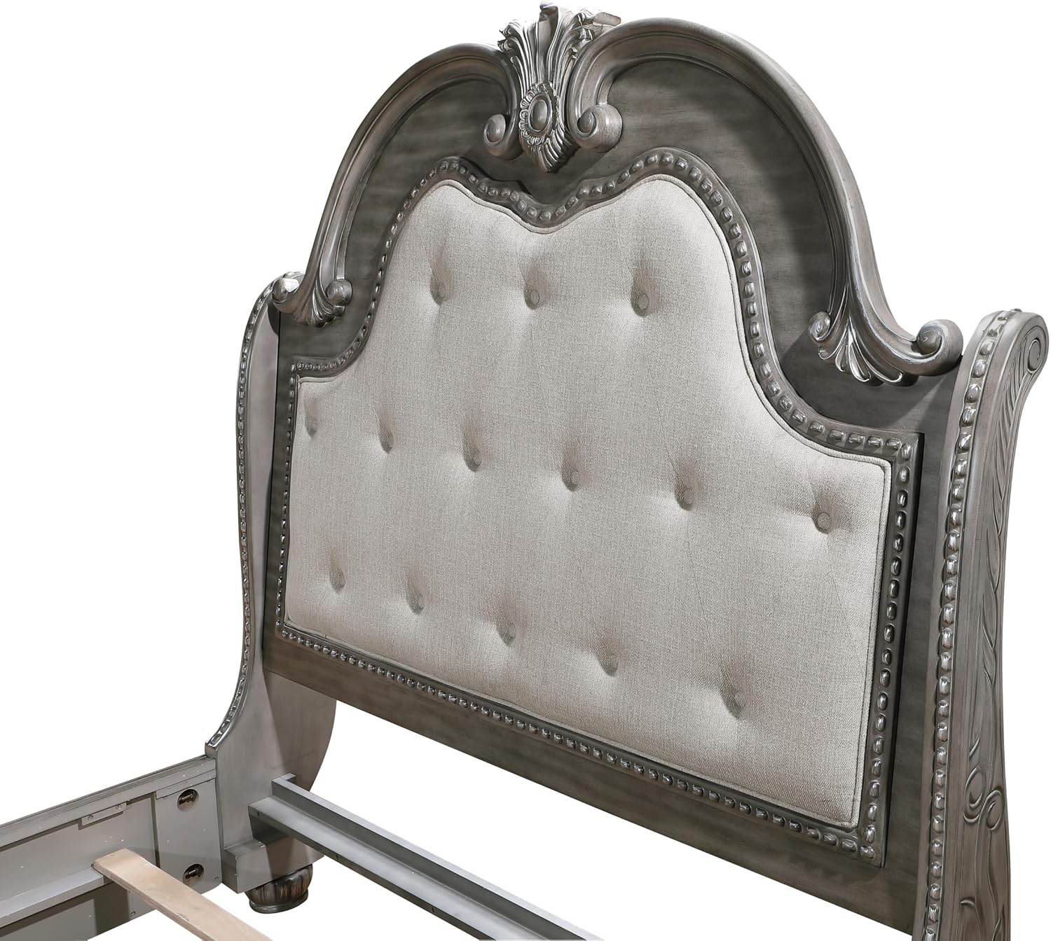 Formal 4-Pieces King Size Bed Set Gray Finish Carving Wood Luxury Traditional Bedroom Furniture