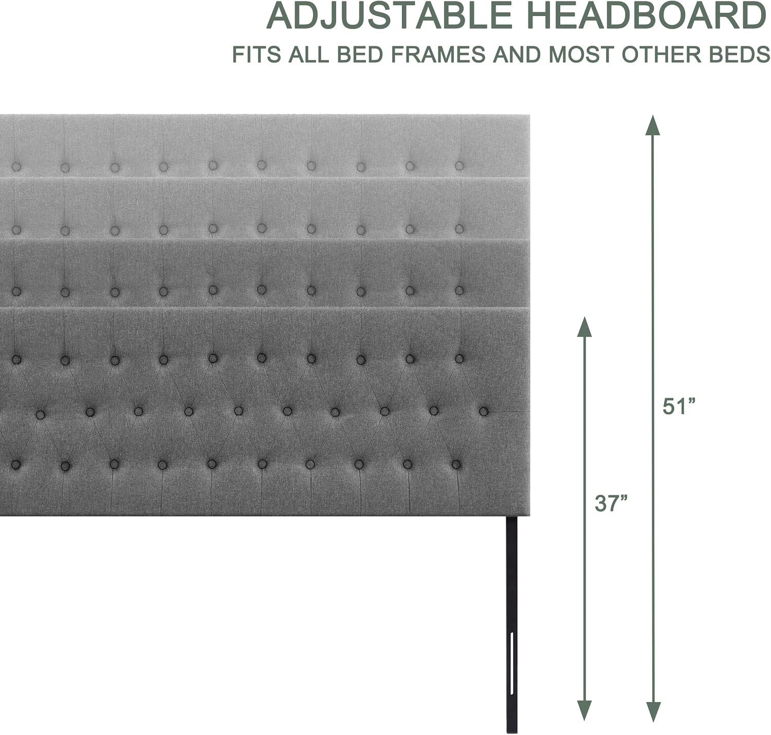 Huatean Home Tufted Upholstered Headboard King Size, Solid Wood Head Board with Durable Metal Legs, Adjustable Height Bed headboard from 37' to 51' Fabric Headboard in Modern Button Design, Grey