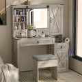 Farmhouse Vanity Desk with Mirror and Lights, 42' Makeup Vanity with Charging Station, 4 Drawers & Adjustable Shelves, Oak