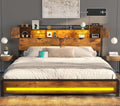 CSZZD King Size Bed Frame and Storage Headboard, LED Bed Frame with USB Charging Station, Metal Platform Bed Frame King with Hidden Storage Space, No Box Spring Needed