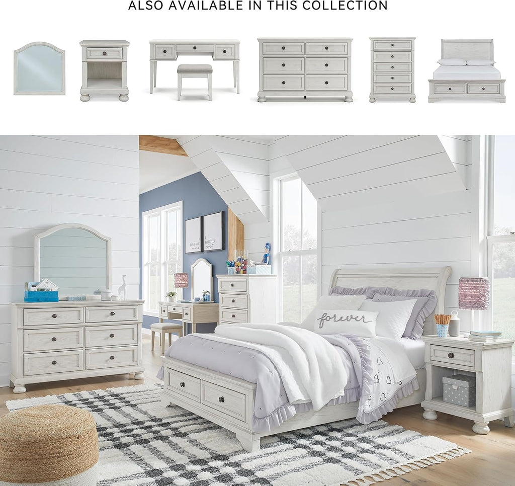 Signature Design by Ashley Robbinsdale Casual Full Sleigh Storage Platform Bed with 2 Drawers, Foundation or Box Spring Not Needed, White