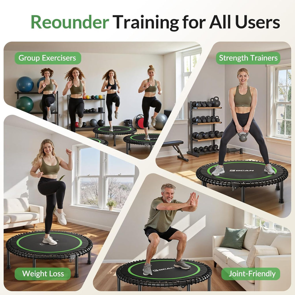 BCAN 450/550LBS Mini Rebounder Trampoline for Adults, 40'/48' Foldable Fitness Trampoline with Bungees, Quiet & Stable Exercise Trampoline Indoor/Home/Garden (BT2, Without Handle)