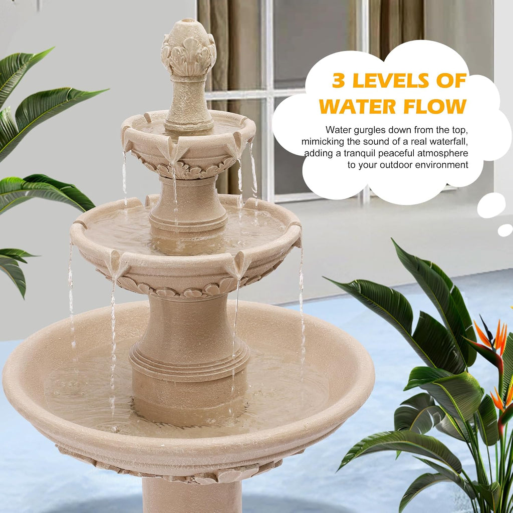 TITIMO 48' High Italian Feature Freestanding Water Fountain Outdoor and Indoor,3-Tier Roman Pillar Waterfalls Fountains for Garden,Patio,Yard,Deck,Backyard,Porch (Natural Tan)
