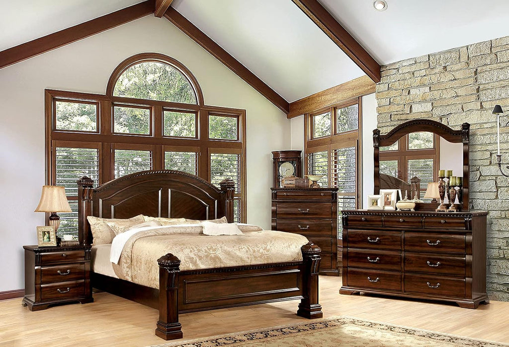 MASARA Transitional Cherry 3-Piece Bedroom Set, Solid Wood and Veneer Construction, Queen/King/Cal King Sizes, Ball Bearing Glides, Felt-Lined Drawers, Bed with 2 nightstand (E.King)