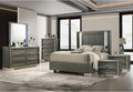 Furniture of America Uself Modern Solid Wood 6-Piece Bedroom Set with LED on Headboard and Mirror, Silver Bracketed Feet, Leaf Pattern Molding, No Box Spring Needed, King, Dark Gray