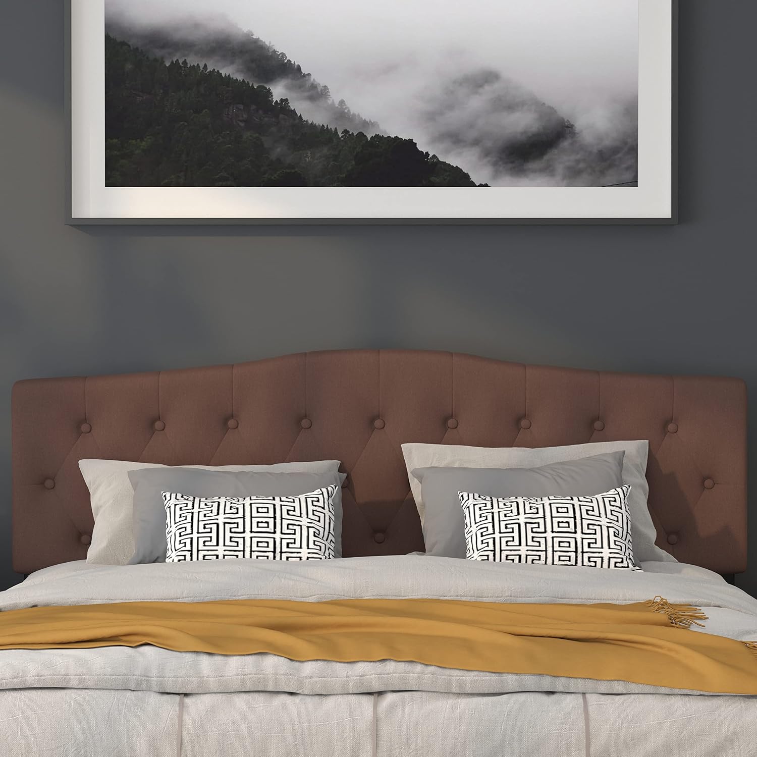 Flash Furniture Cambridge Button Tufted and Diamond Stitched Upholstered King Size Headboard in Camel Fabric