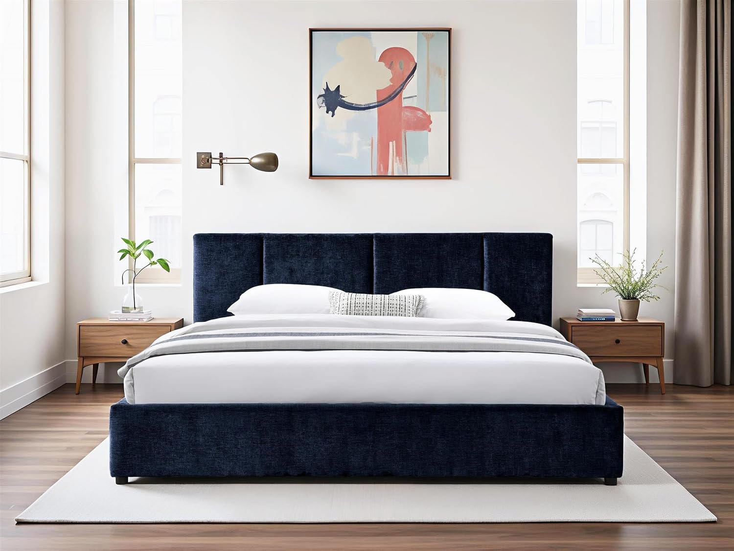Venice Upholstered Platform Bed | Box Spring Not Required | Blue Fabric, King Size