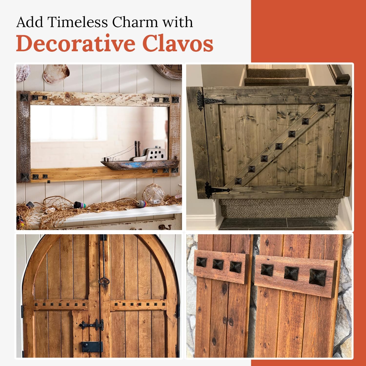 100 Pack 2' Large Square Clavos Decorative Nails – Oil Rubbed Bronze – Handmade Rustic Square Head Fasteners for Farmhouse Shutter, Barn Door, Shutters, and Gates – Ornamental Wood Accent