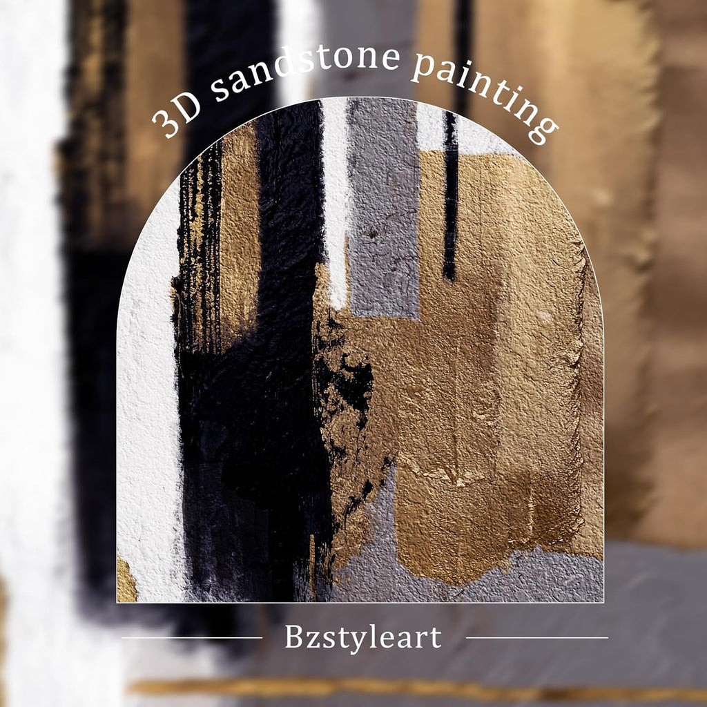 Bzstyleart Large Abstract Wall Art for Living Room, 3 Piece Modern Textured Wall Art Minimalist Painting Picture Print for Hallway Office Bedroom, Neutral Abstract Artwork, Black & Gold, 24 x 36 Inch