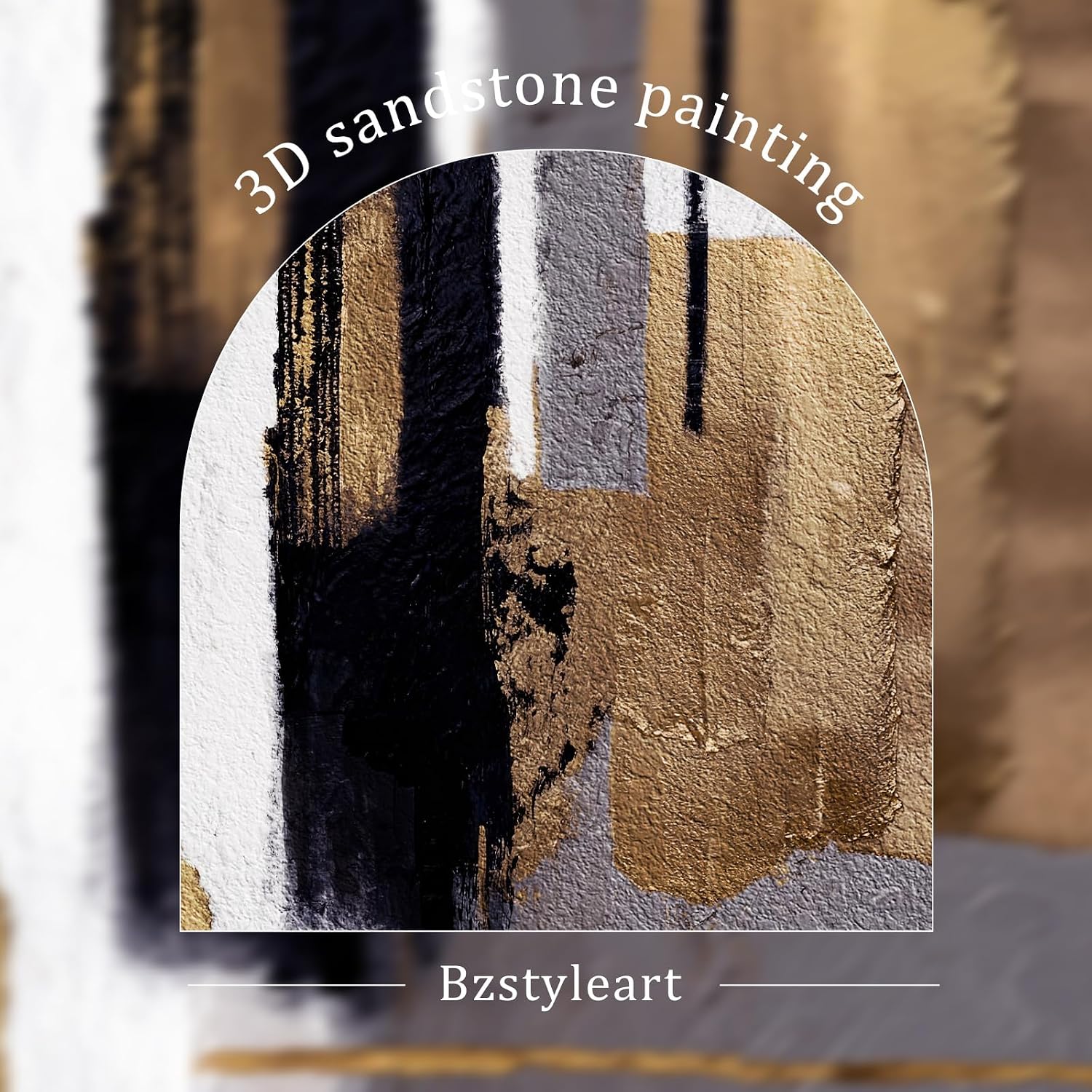 Bzstyleart Large Abstract Wall Art for Living Room, 3 Piece Modern Textured Wall Art Minimalist Painting Picture Print for Hallway Office Bedroom, Neutral Abstract Artwork, Black & Gold, 24 x 36 Inch