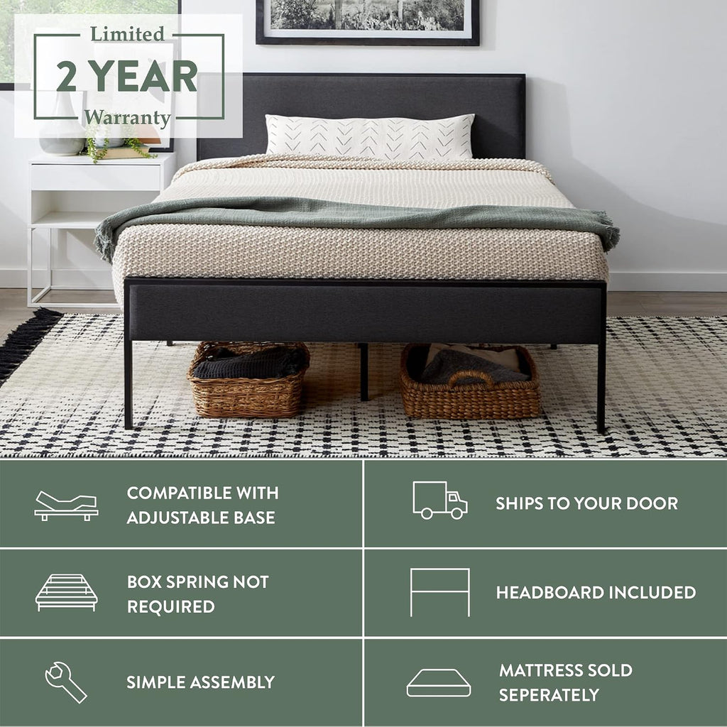 Edenbrook Hudson Full Platform Bed Frame with Headboard-Underbed Storage-Full Bed Frame No Box Spring Needed-Metal/Upholstery