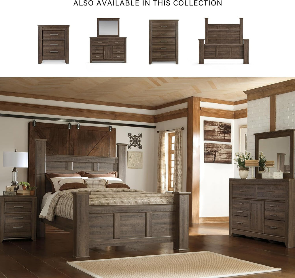Signature Design by Ashley Juararo Casual Queen Poster Bed with Metal Slats, Foundation or Box Spring Needed, Dark Brown