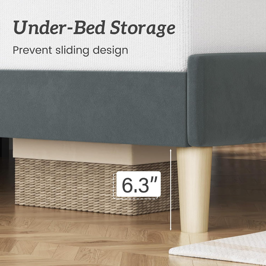 Fluest Full Bed Frame, Platform Bed Frame with Velvet Upholstered Headboard, No Box Spring Needed, Sturdy Metal Support, Noise Free, Easy Assembly, Modern Bedroom Furniture, Grey