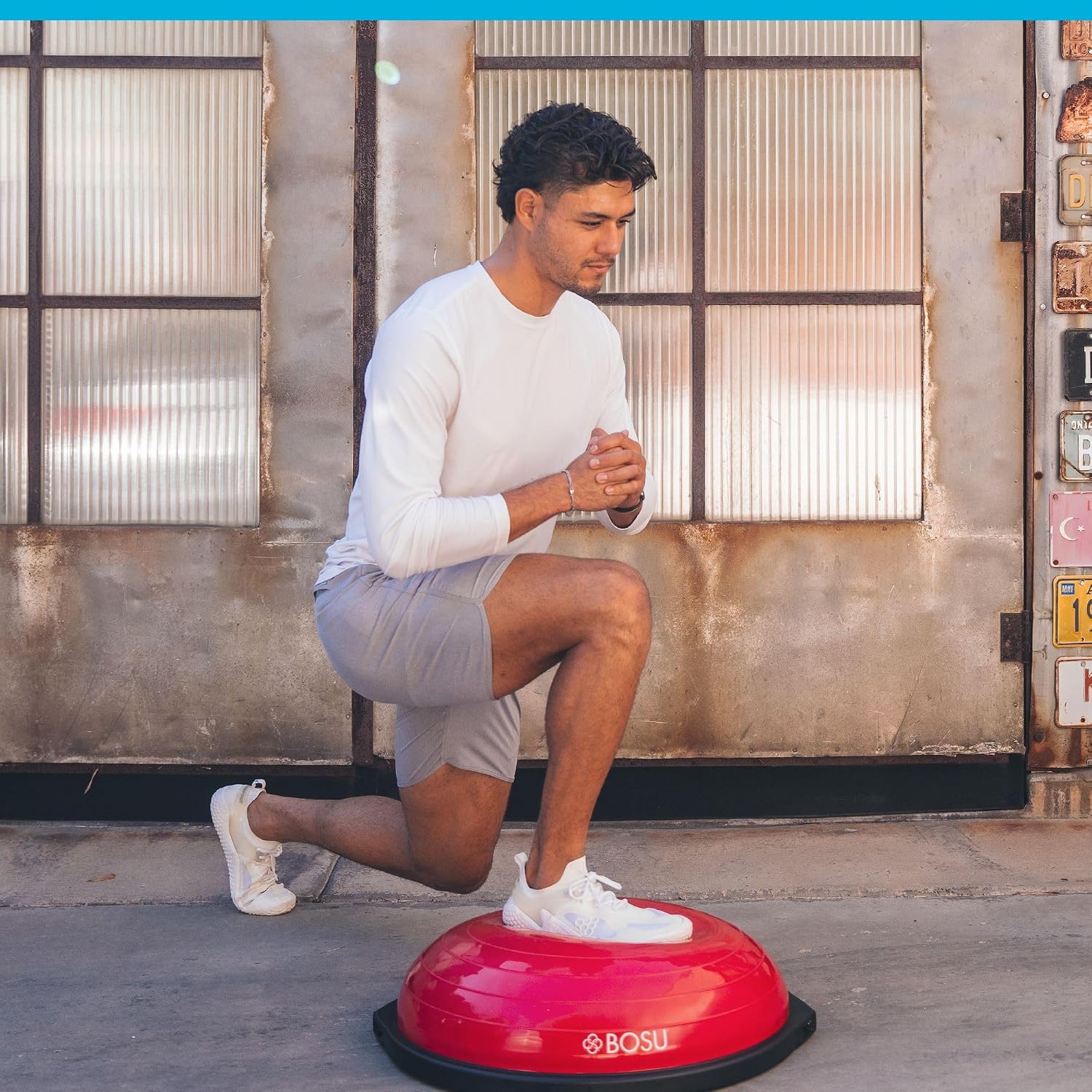 Bosu Balance Ball Exercise Trainer, Home Gym Equipment w/Guided Workouts & Pump, 26' Inflatable Fitness Platform for Strength Training, Standing, Balancing, and Core Workout