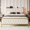 iPormis Full Size Metal Bed Frame with Charging Station, Velvet Upholstered Headboard and Footboard, Heavy Duty Steel Support, 12' Under Bed Storage, No Box Spring Needed, Easy Assembly, Beige
