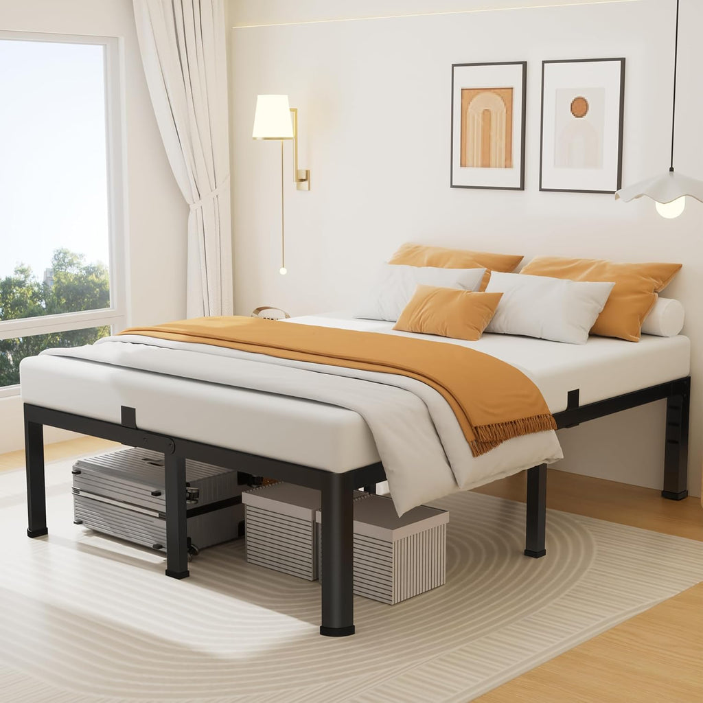 Superay 18 Inch California King Size Metal Platform Bed Frame with Round Corners, Storage Space Under High Bed Frame-Heavy Duty Steel Slats Support, Noise Free - Easy Assembly - No Box Spring Needed
