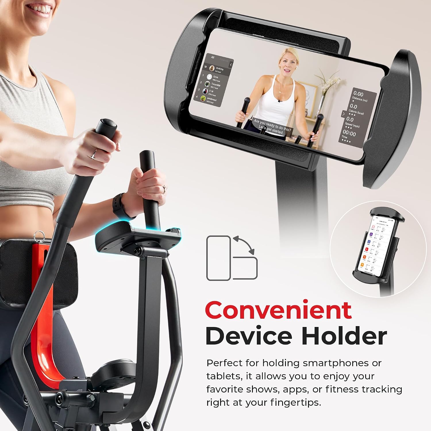 Sunny Health & Fitness Foldable Air Walk Elliptical, 30' inch Long Stride Glide Exercise Full-Body Cardio Cross Smart Trainer for Home Office, SunnyFit App via Bluetooth with Adjustable Resistance