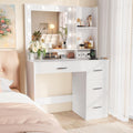 Furmax Vanity Desk with LED Lighted Mirror&Power Outlet, 39.3'' Makeup Vanity Table with 4 Drawers and 3 Storage Shelves, Adjustable 3 Lighting Colorfor Bedroom&Dressing Room (White)