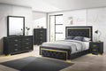Modern Glam Beautiful 4pc Master Bedroom Set King Size Panel Bed Furniture Gold Black Finish