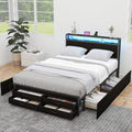 Zevemomo Full Bed Frames with Headboard, Full Size Storage Bed Frame with 8 Drawers, Built-in Charging Ports & Outlets, Adjustable Atmospheric LED Lights, Full-Size Metal Foundation Beds Base, Black